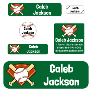 school supply name labels pack for kids baseball green
