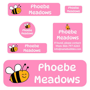 school labels pack bee pink