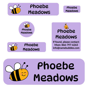 school labels pack for kids bee purple