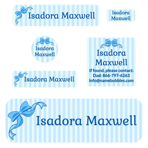 school labels pack bow blue