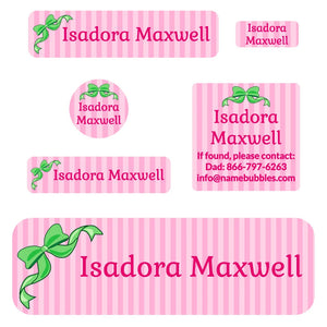 school labels pack bow green pink