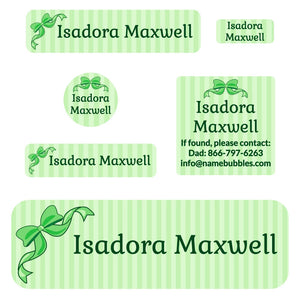 school labels pack bow green