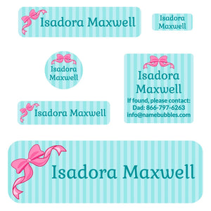 school labels pack bow pink blue