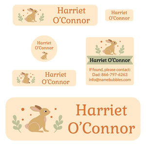 school labels pack bunny cream