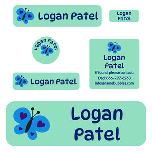 school labels pack butterfly green