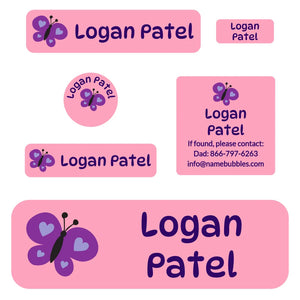 school labels pack butterfly pink
