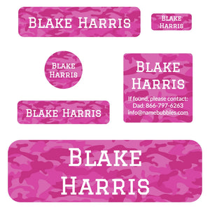 personalized name stickers for school in camo pink