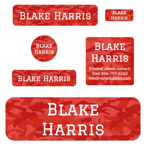 personalized name stickers for school in camo red