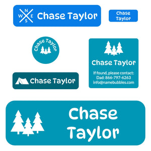 school labels pack campsite ocean blue