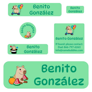 school labels pack capybara green