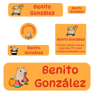 school labels pack capybara orange