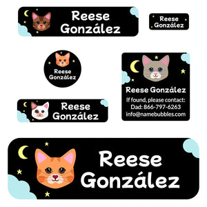 cats black school labels pack
