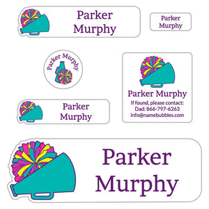 cheer tubular teal school labels pack