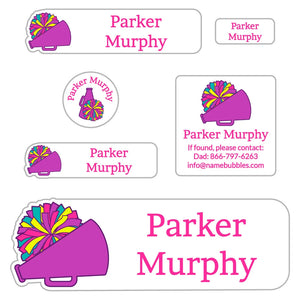 cheer pom pom purple school labels pack