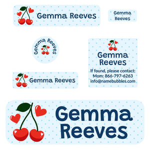 school labels pack cherries blue