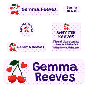 school labels pack cherries purple