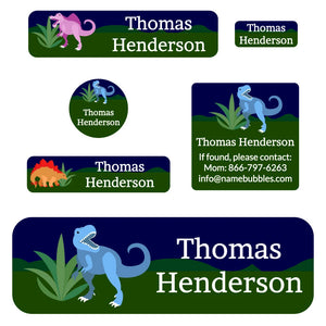 school labels pack dinosaurs dark green