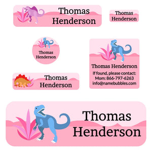 school labels pack dinosaurs pink