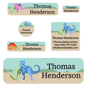 school labels pack dinosaurs tan