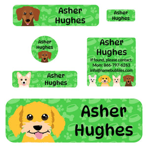 school labels pack dogs green