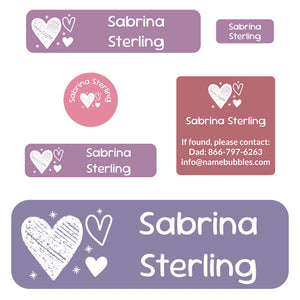 school labels pack doodle hearts berry bash