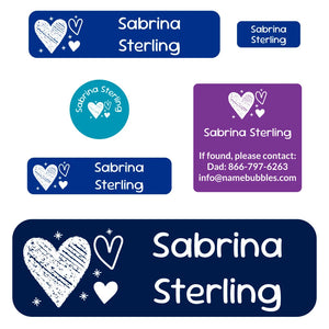 school labels pack doodle hearts night sky