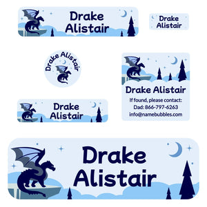 school labels pack dragon blue
