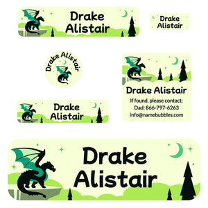school labels pack dragon green