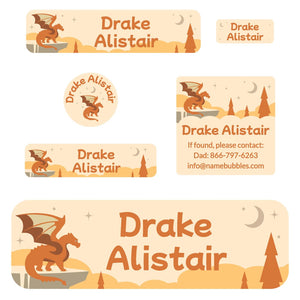 school labels pack dragon orange