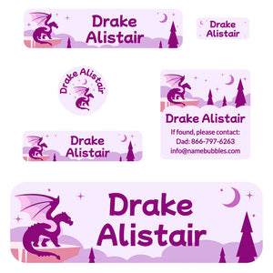 school labels pack dragon purple