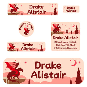 school labels pack dragon red