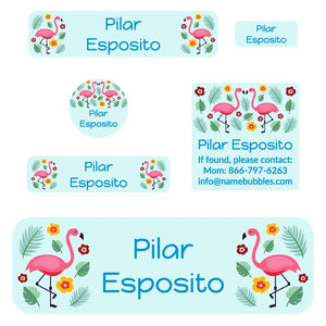 flamingo light blue school labels pack