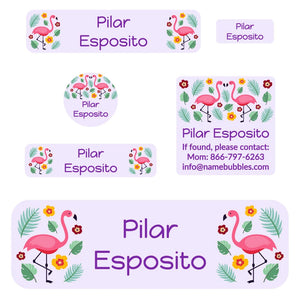 flamingo light purple school labels pack