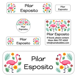 flamingo white school labels pack