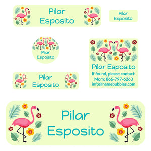 flamingo yellow green school labels pack
