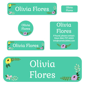 school labels pack floral turquoise