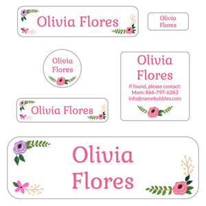 school labels pack floral white