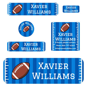 school supply name label bundle for kids in football blue