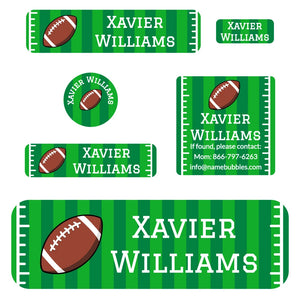school supply name label bundle for kids in football green