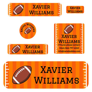 school supply name label bundle for kids in football orange