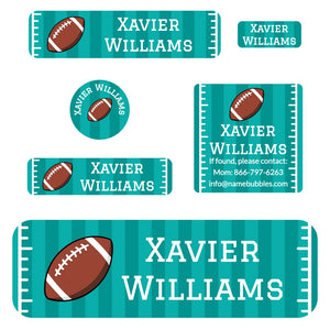school supply name label bundle for kids in football turquoise