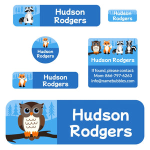 school labels pack forest animals blue