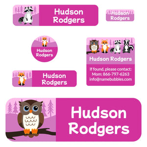 school labels pack forest animals pink