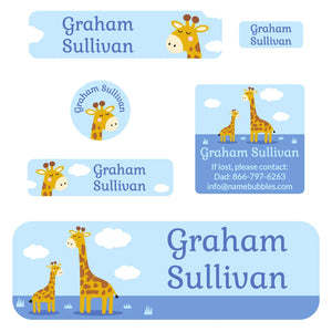 school labels pack giraffe blue