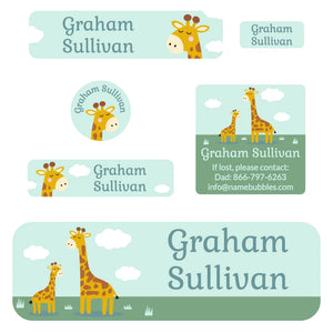 school labels pack giraffe green