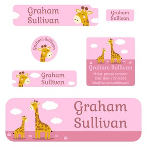school labels pack giraffe pink