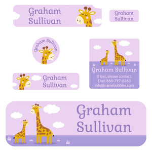 school labels pack giraffe purple