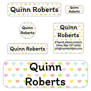 kids' school supply name labels in hearts original rainbow