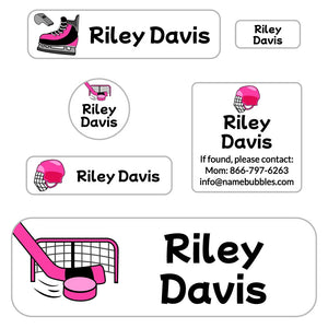 school labels pack hockey pink