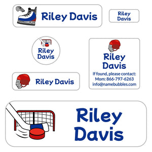 school labels pack hockey red blue